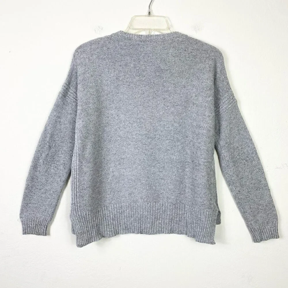 Madewell Textureworks Grey Ribbed Trim Knitted Crewneck Sweater Size S